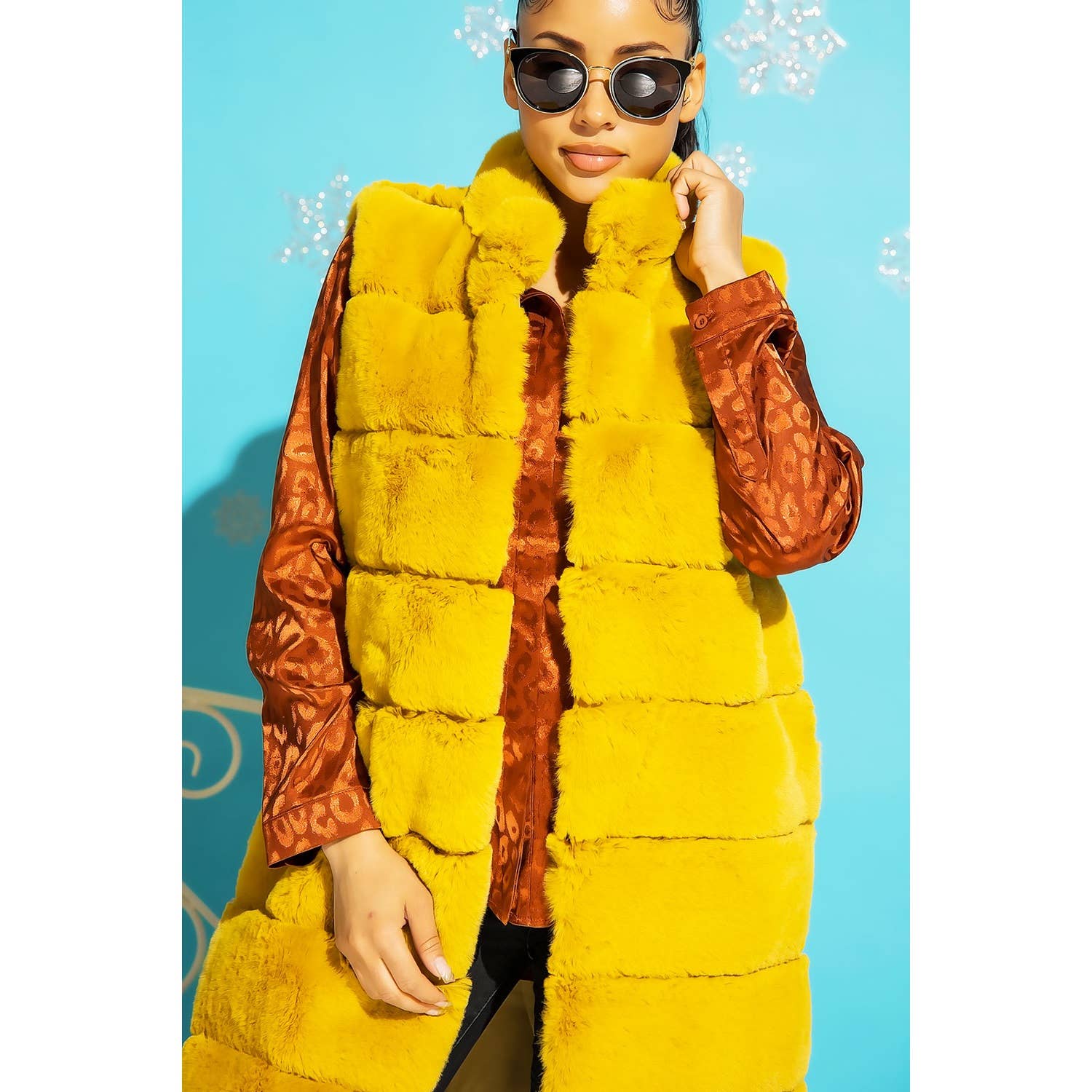 Sweet Generis - Vente Veste sans manches – femme - GILET BOUFFANT LONG EN FOURRURE À COL MONTANT30