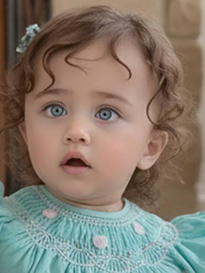 Türkises Cordkleid mit geometrischem Smokmuster und weißen Gänseblümchen, kurzärmeliges Kleid für den Großhandel von Hello Bebes!