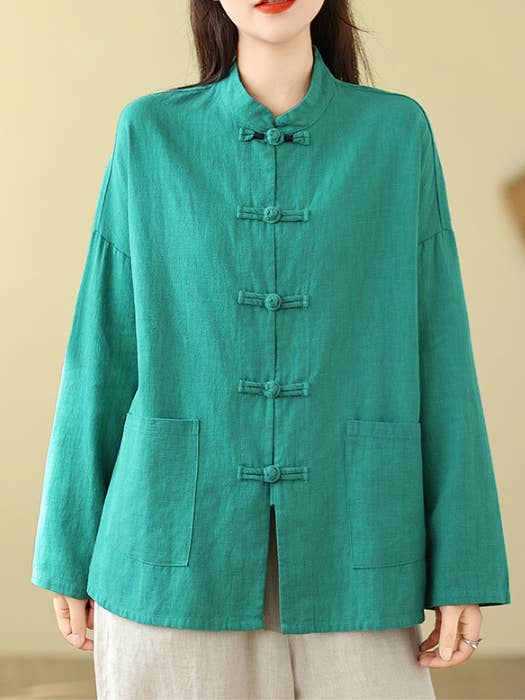 Whisper Mint - Wholesale Shirt - Women's - Women's Loose-Fit Chinese-Style Shirt Outerwear2
