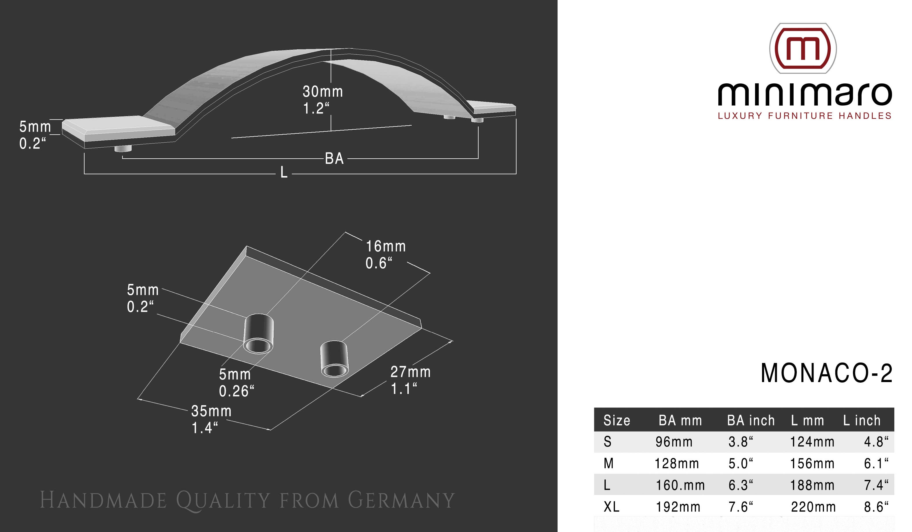 minimaro - luxury furniture handles - Wholesale Knob/Pull - MONACO-2-PURE - 28 colors - 4 sizes - 6 mounting plates2