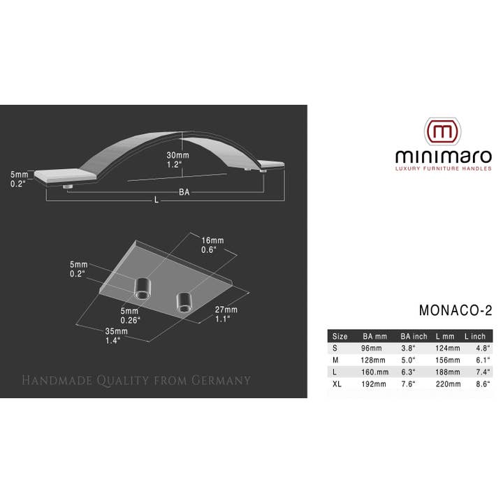 minimaro - luxury furniture handles – wholesale Knob/pull – MONACO-2-PURE - 28 colors - 4 sizes - 6 mounting plates2