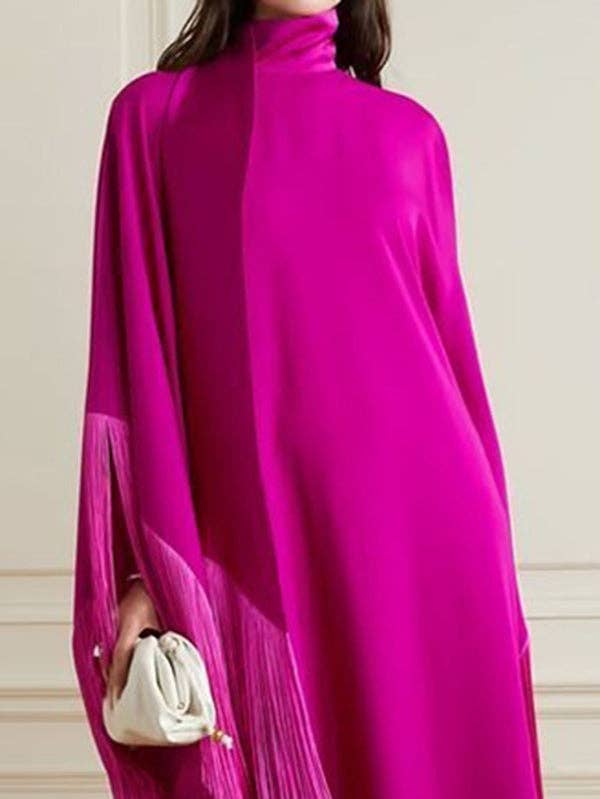 FUCHSIA ​Tassel High Neck Batwing Split Maxi Dress for wholesale on Faire1
