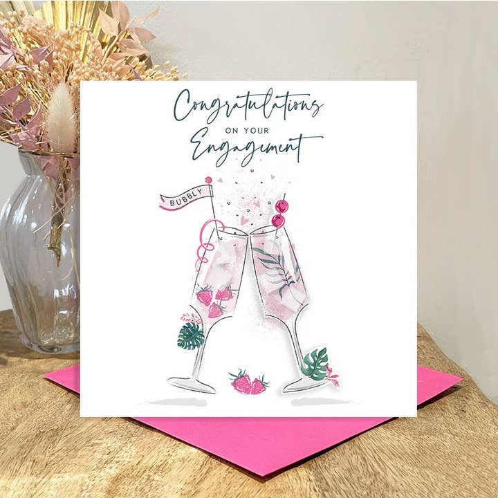 The Handcrafted Card Company - Wholesale Engagement Card - Engagement Card - Botanical Champagne Illustration1