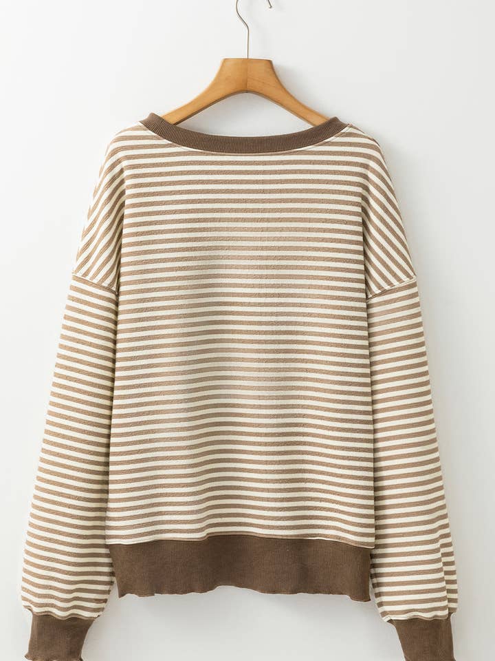 Threaded Pear - Wholesale Knit Top - Women's - Angie Stripe Loose Drop Shoulder Long Sleeve Top11