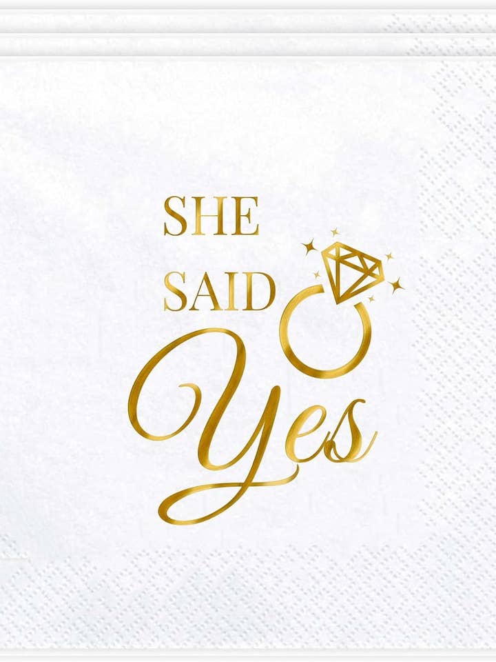 1003 Guardanapos de Proposta "ELA DISSE SIM" com Folha de Prata - Guardanapos de Cocktail Românticos Descartáveis para Festa de Noivado, Recepção de Casamento, Chá de Panela e Celebração de Aniversário por atacado de sylvarastudio