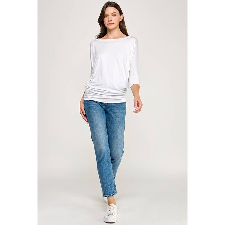 Heimious - Wholesale Knit Top - Women's - 3/4 Dolman Sleeve Round neck Modal Jersey Top, 250379