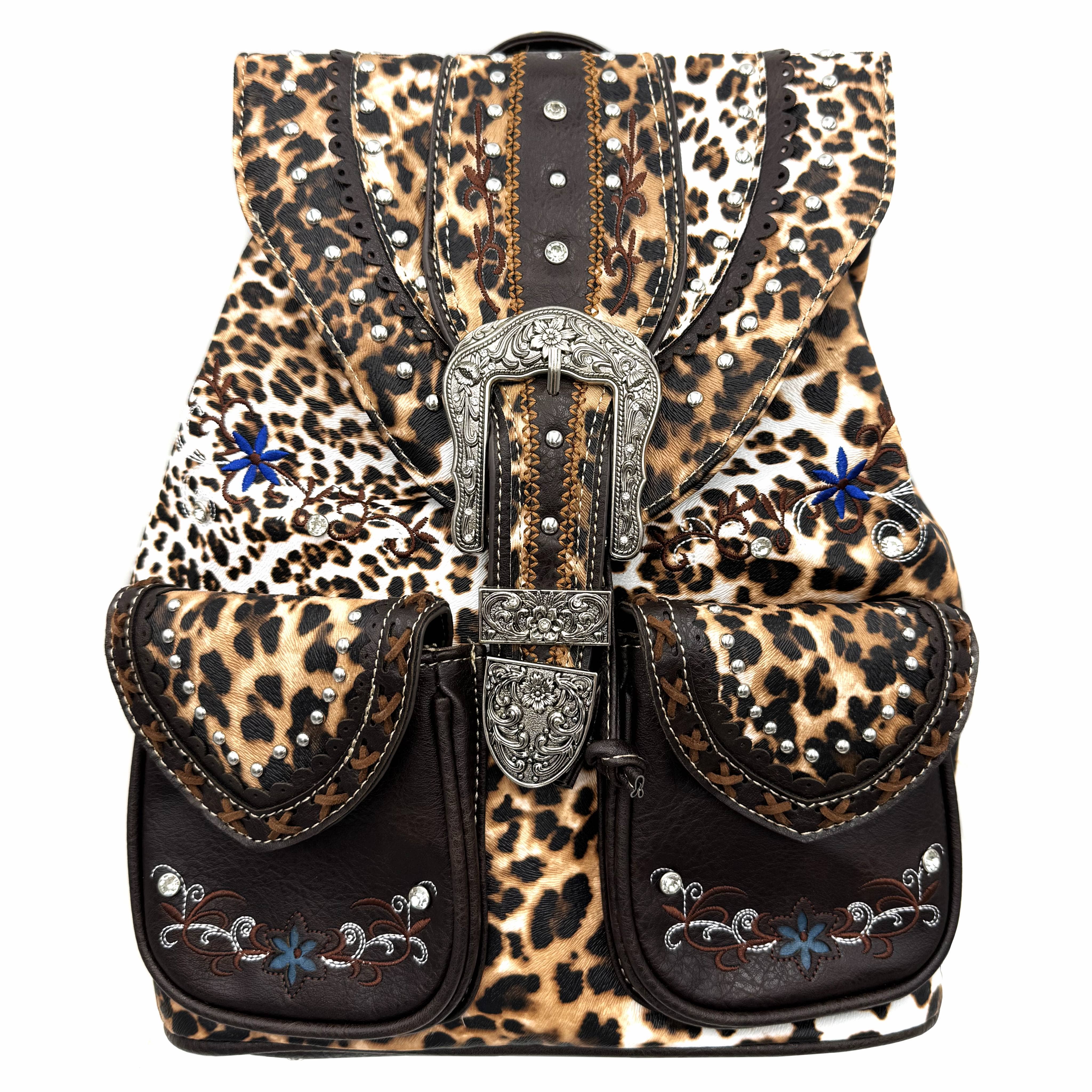 Lunar Deer - Wholesale Rugzak - Dames - Rugzak met luipaardprint en westerse leren gesp1