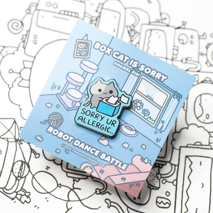 Allergy Cat Enamel Pin for wholesale by Robot Dance Battle