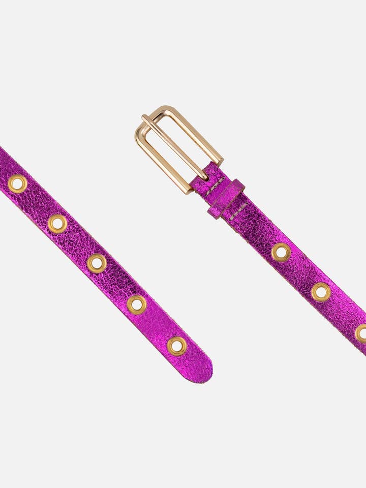 CARISSA PINK BELT - 0.8" SKINNY NEON GOLD RECTANGLE BUCKLE for wholesale by Rather Happy