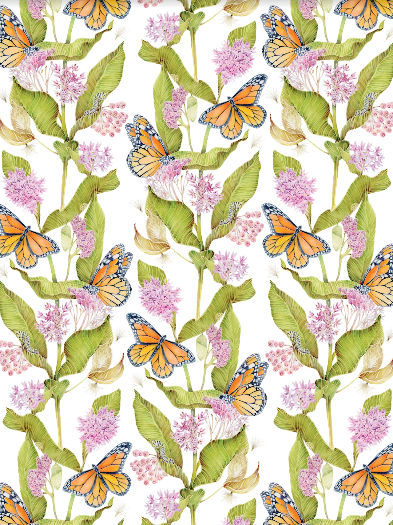 Sarah Rose - Wholesale Tea Towel - Monarchs and Milkweed Organic Linen Tea Towel2