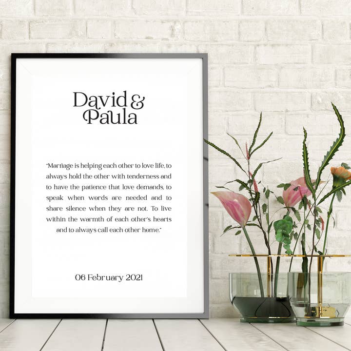 Stampa ricordo personalizzata «Marriage Is» per matrimonio per la vendita all'ingrosso da parte di The Artisan Gift Co.