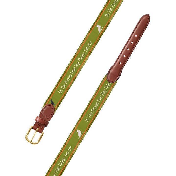 Be the Person on Green Bespoken Motif Leather Tab Belt for wholesale by Barrons-Hunter