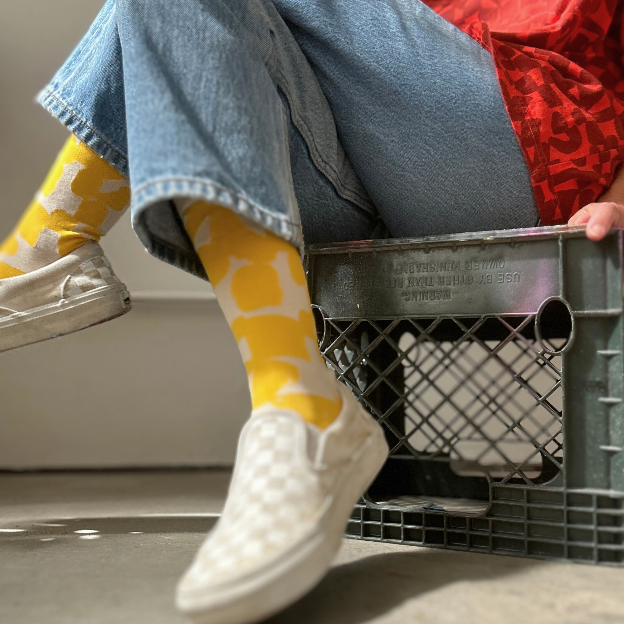 Jenny Pennywood - Wholesale Socks - Unisex - Crew Socks - Checks in Yellow Mustard & Natural1