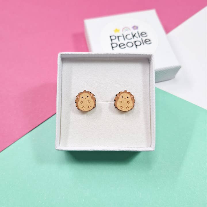 Prickle People - Wholesale Stud/Post Earrings - Hedgehog Stud Earrings Handmade Eco Wood5