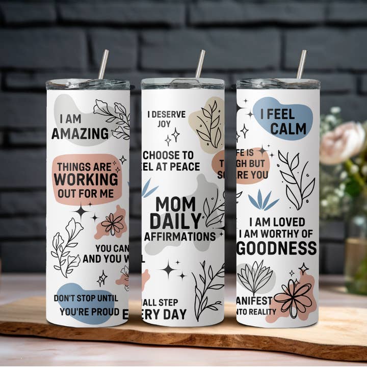Bicchiere con Affermazioni Quotidiane per Mamme per la vendita all'ingrosso da parte di Wicked Flower Creations