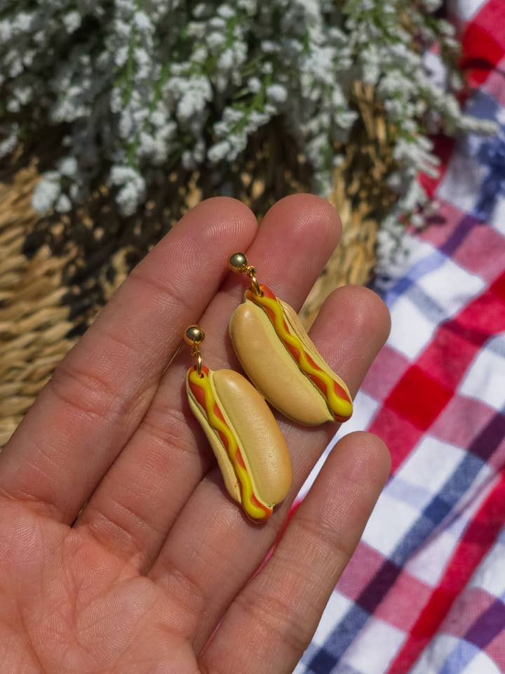 Hot Dog Earrings for wholesale by Ivy Lane Clay Co.