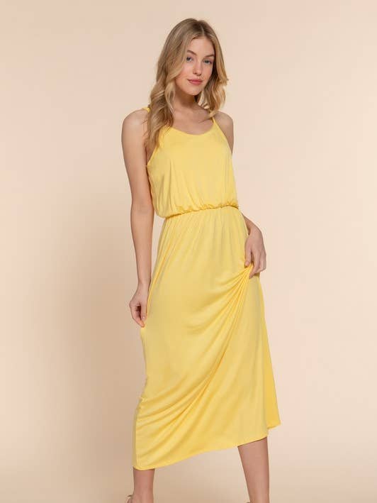 Active Basic | Active USA - Wholesale Dress - Women's - Waist Elastic Midi Cami Knit Dress