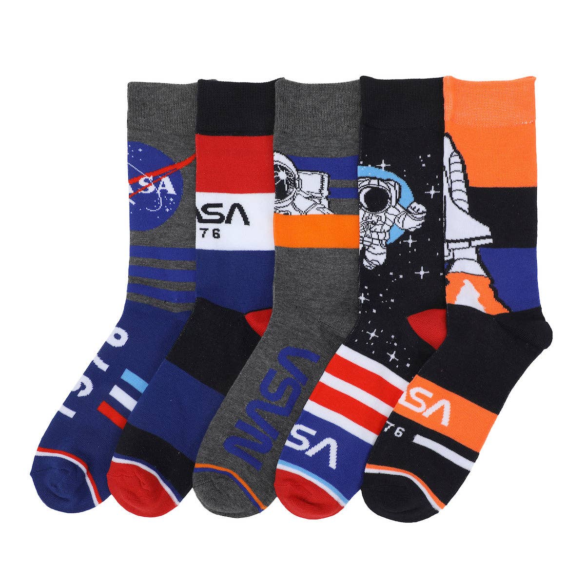 Bioworld Merchandising - Wholesale Socks - Men's - Nasa Astronauts Adult 5-Pair Casual Crew Socks0