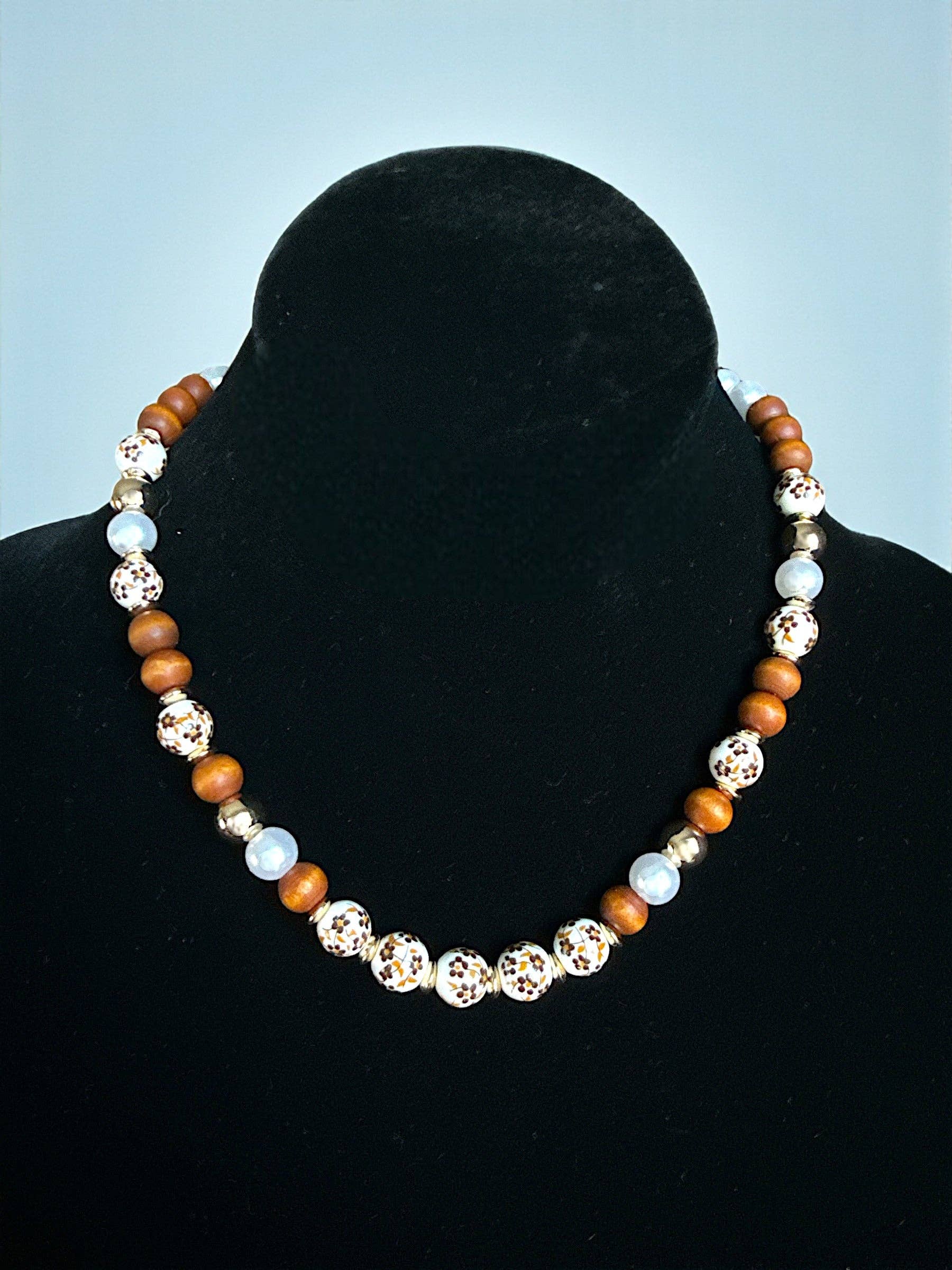 As Shown CERAMIC WOOD PEARL BEAD NECKLACE for wholesale on Faire