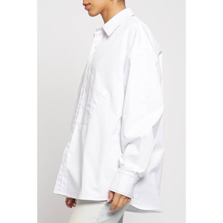 Weiss TOP MIT TASCHENSTICHDETAIL für den Großhandel auf Faire1