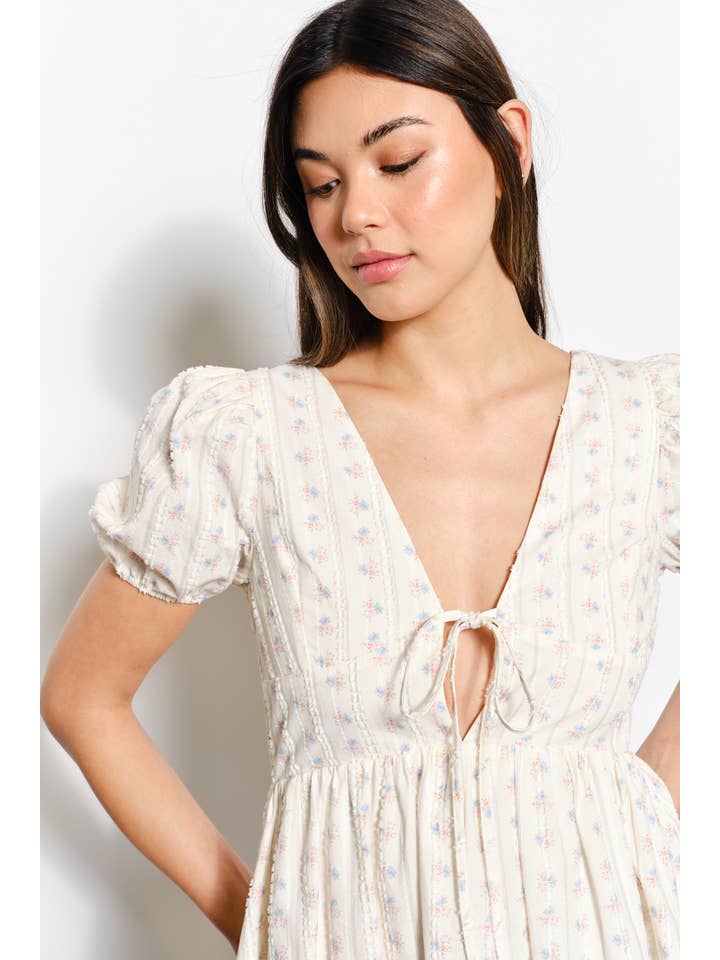 Ivory COTTAGE PUFF SLEEVE MINI DRESS for wholesale on Faire