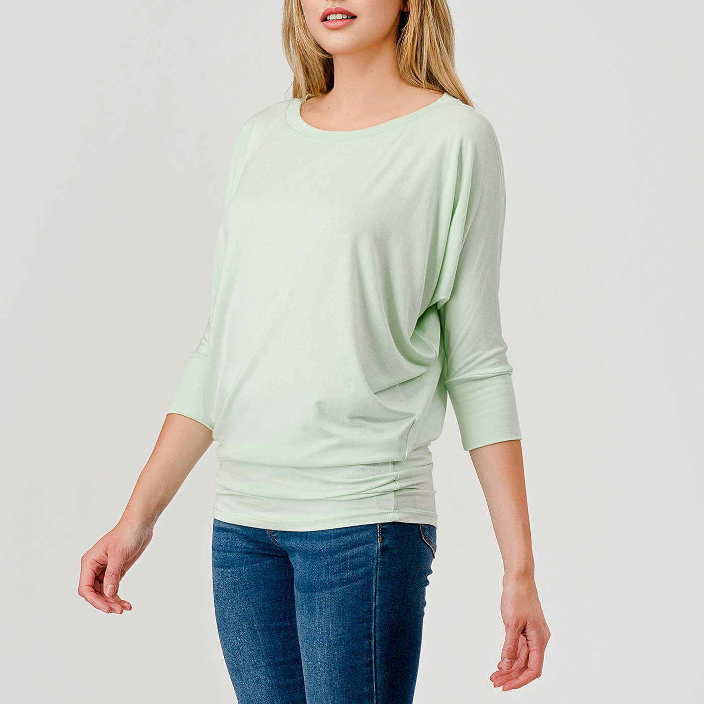 Heimious - Wholesale Knit Top - Women's - 3/4 Dolman Sleeve Round neck Modal Jersey  Top, 250343