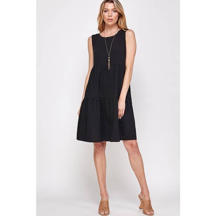 Timeless - Wholesale Dress - Women's - Tiered Pleated Textured Round Neck Midi Dress6