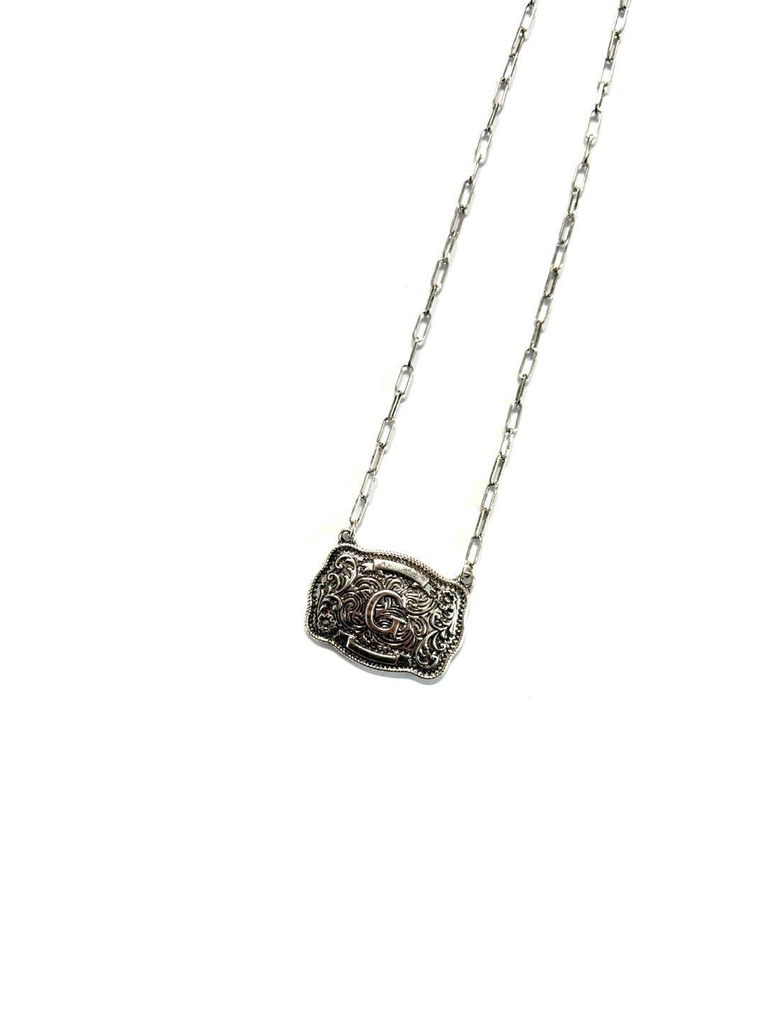 Snowing West - Wholesale Pendant/Charm Necklace - Western Belt Buckle Initial Necklace6
