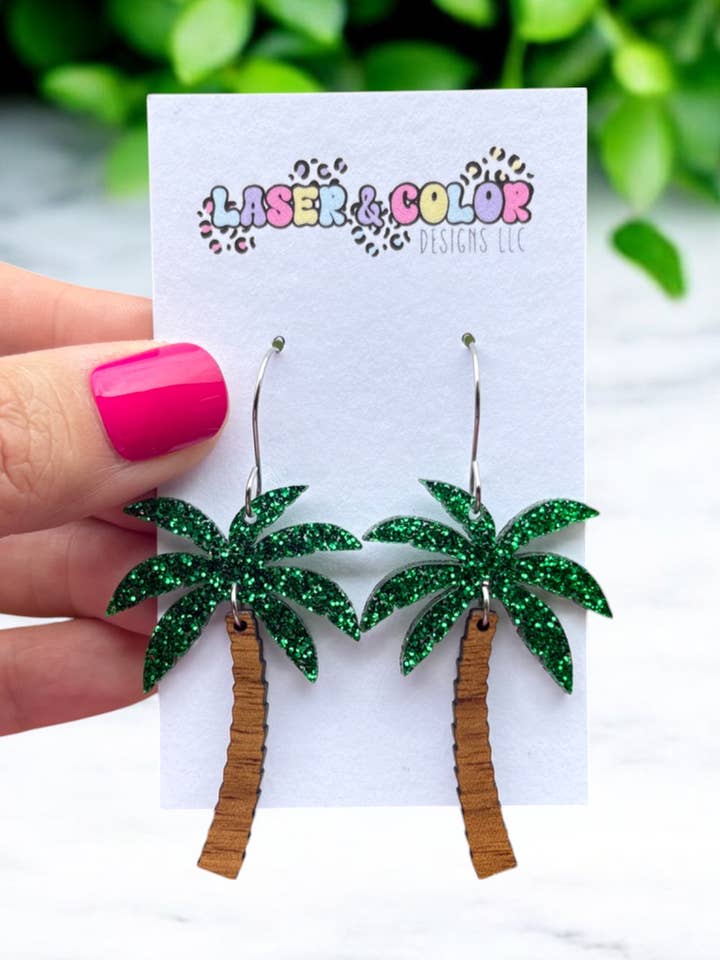 Palm Tree Earrings, Tropical Summer Earrings for wholesale by Laser & Color Designs LLC