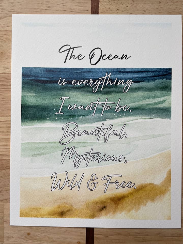 8 x 10 Like the Ocean, Wild & Free - Impression artistique à l'aquarelle pour la vente par Kristin Schmidt Artist
