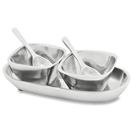 India Handicrafts Inc - Wholesale Serving Tray - 5-Piece Mini Dip Set in Polished Aluminum4
