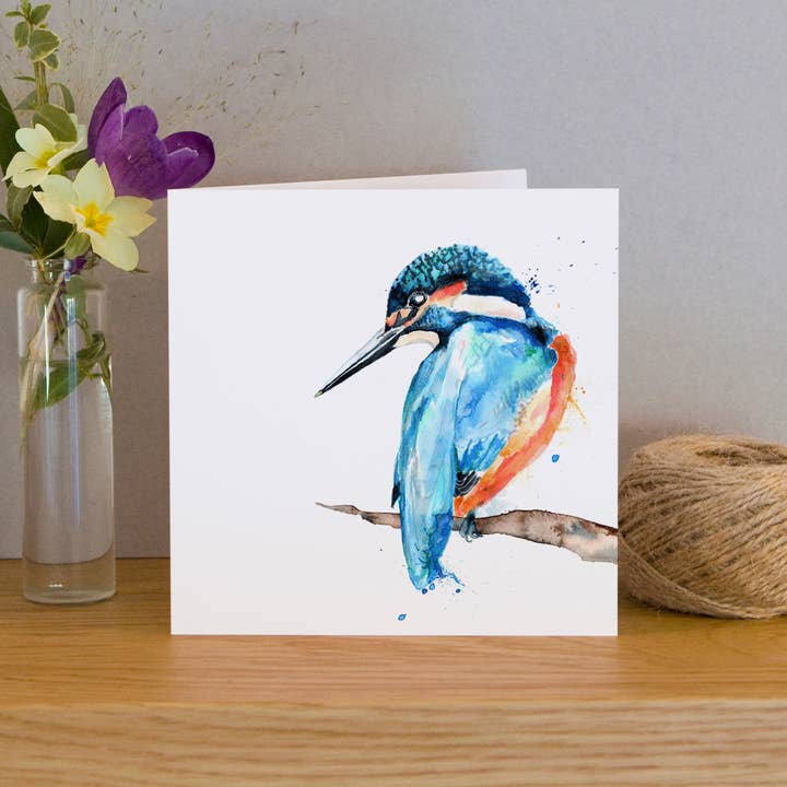 Inky Kingfisher Blank Greeting Card for wholesale by Kate Moby