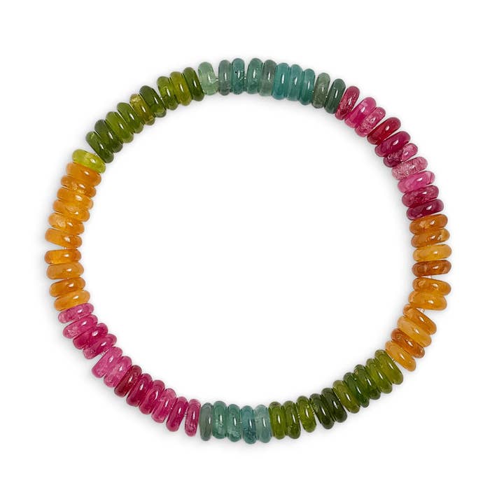 Multicoloured Mixed Jade Stone Flat Beaded Bracelet for wholesale by XUXA