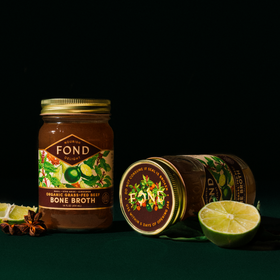 Fond Regenerative - Wholesale Broth - Five Spice & Pear Grass-fed Beef Bone Broth 14oz6