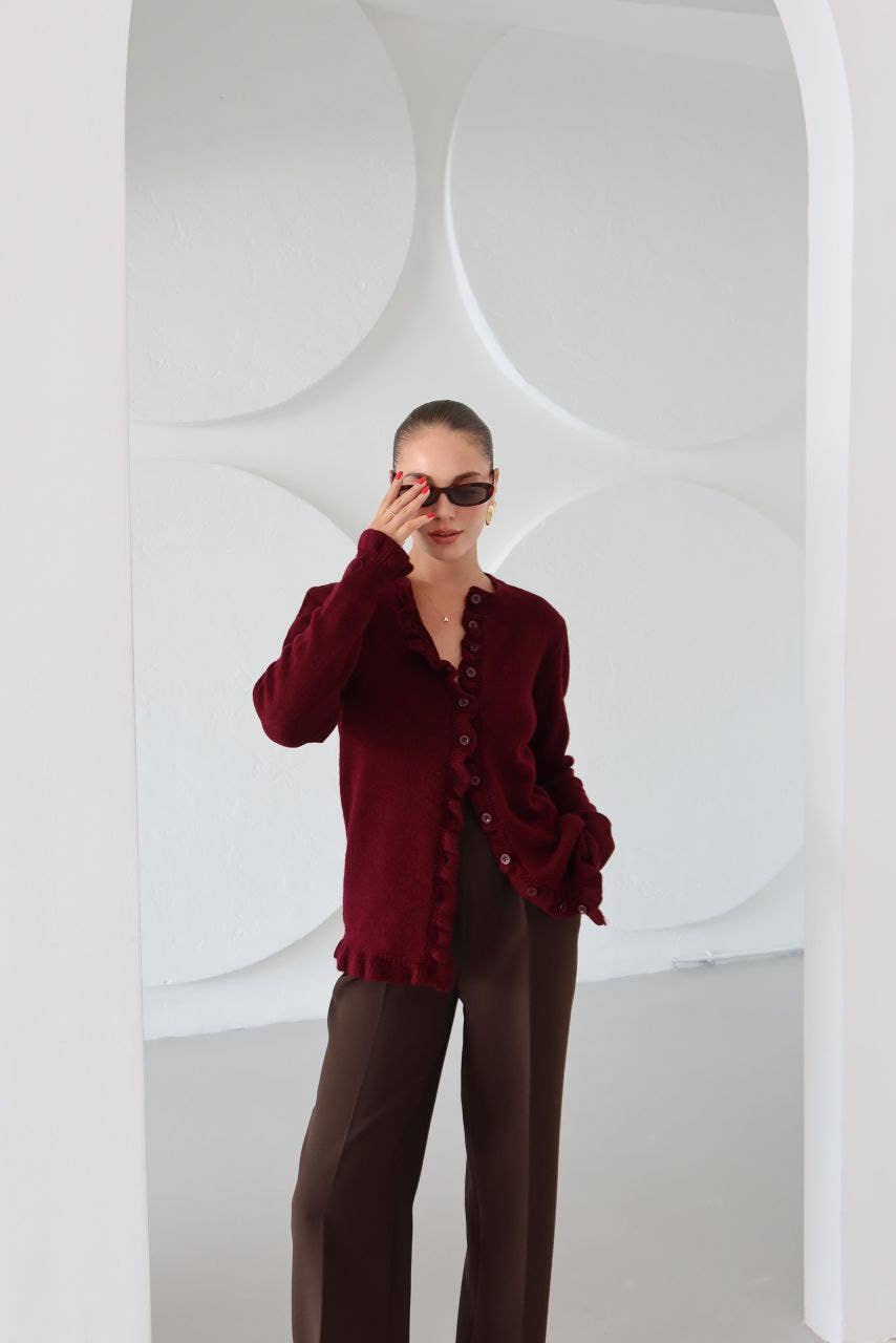 Design company-Fatma Balkir - Vendita all'ingrosso Cardigan - Donna - Cardigan a maglia con bottoni sul davanti senza volant - cardigan chic6