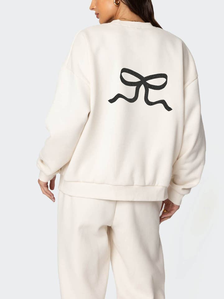 HIDDENBRAND - Wholesale Top & Pant Set (NOT Loungewear) - Women's - Bow Ribbon Print Sweatshirt Trousers Set2