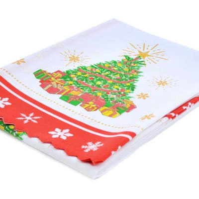 Square Tablecloth 34 inches Twinkling Christmas Tree Red Theme for wholesale by Polmedia Polish Pottery