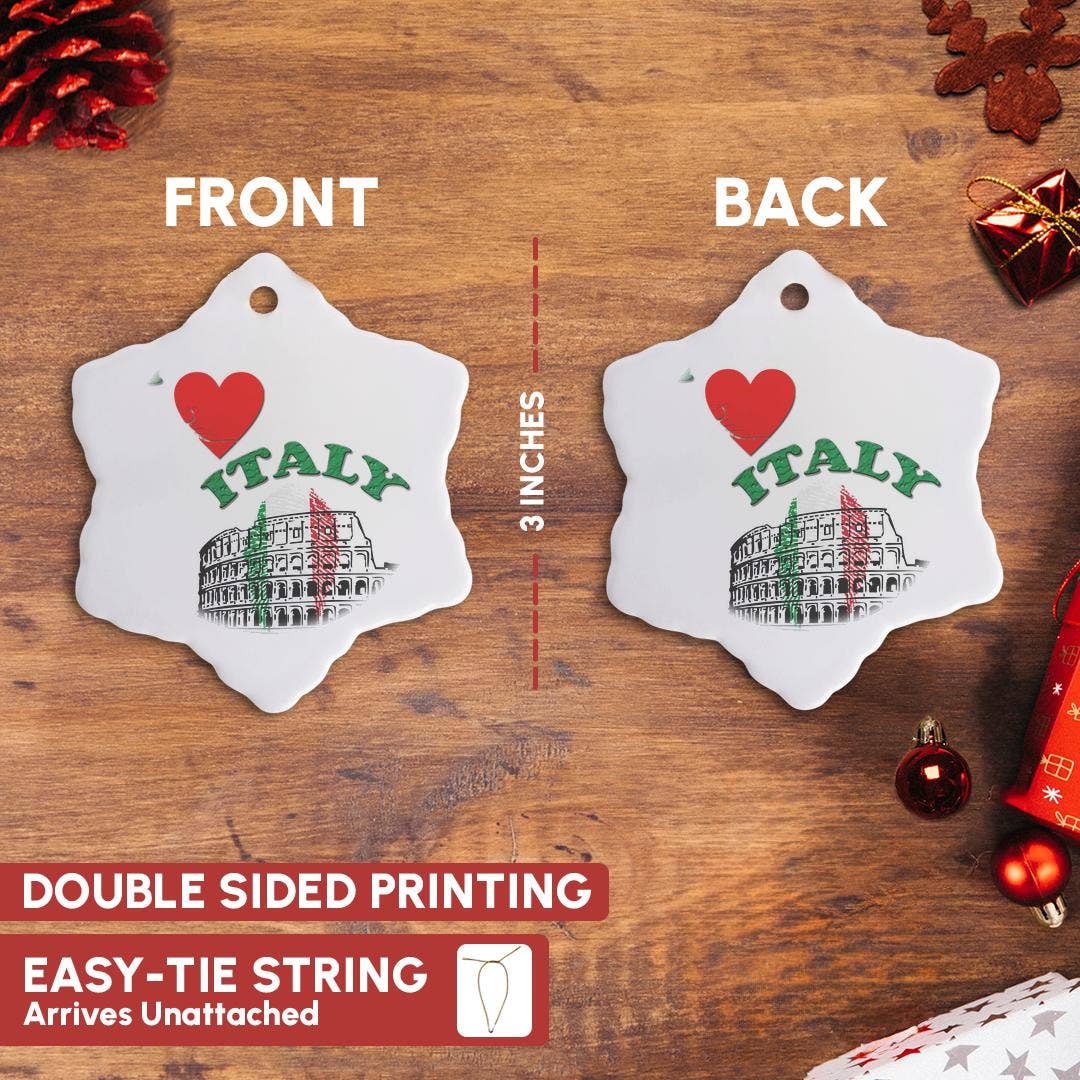 3dRose – wholesale Ornament – 3dRose, I love Italy. Colosseum in Rome. Italian flag. Popular saying, Ornament9