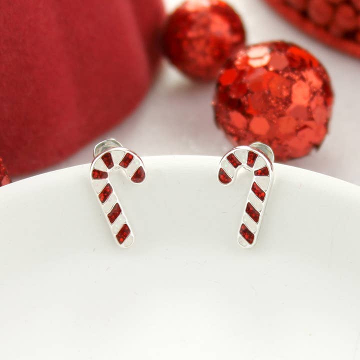 Seasons Jewelry - Wholesale Stud/Post Earrings - Christmas Candy Cane Stud Earrings