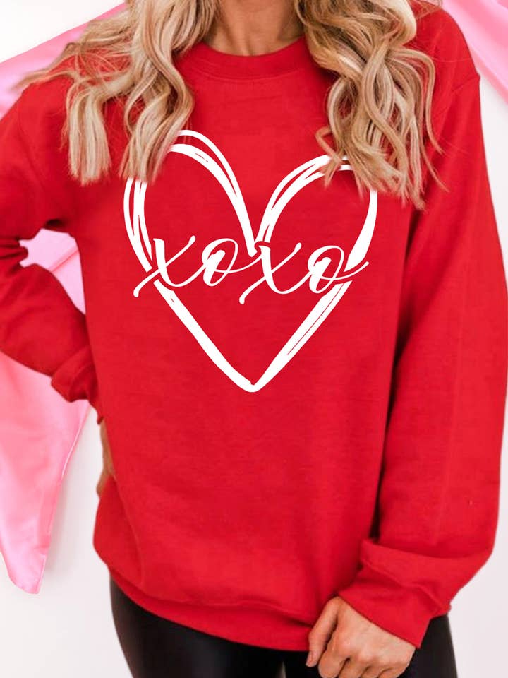 Sweat-shirt à col rond imprimé croquis de cœur de la Saint-Valentin (S-2XL) pour la vente par 66DISCO