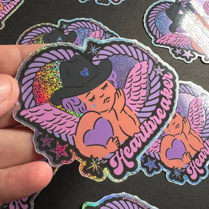 Heartbreaker Cowboy Cupid Anti-Valentine Vinyl Sticker for wholesale by Fox and Brambles