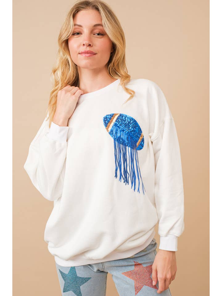 Blue B - Wholesale Sweatshirt - Women's - 34253T - Fleece Terry Football Sequin Fringe Sweatshirt3
