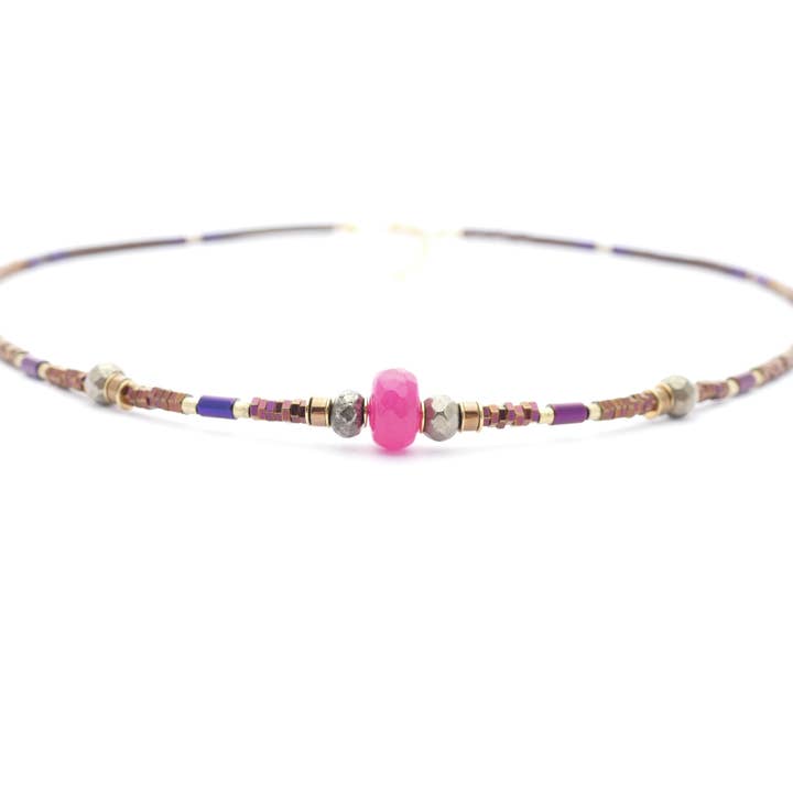 Collar de piedra de jade rosa con hematita para venta al por mayor de Cátia Levy Designer