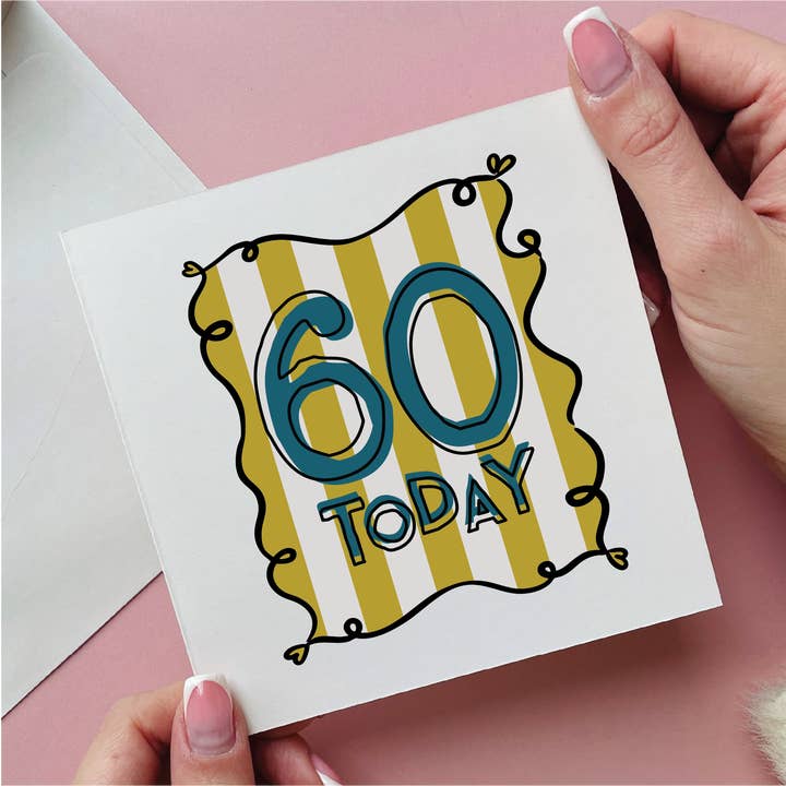 Stribet 60-års fødselsdagskort for engroshandel hos Alphabet Studios