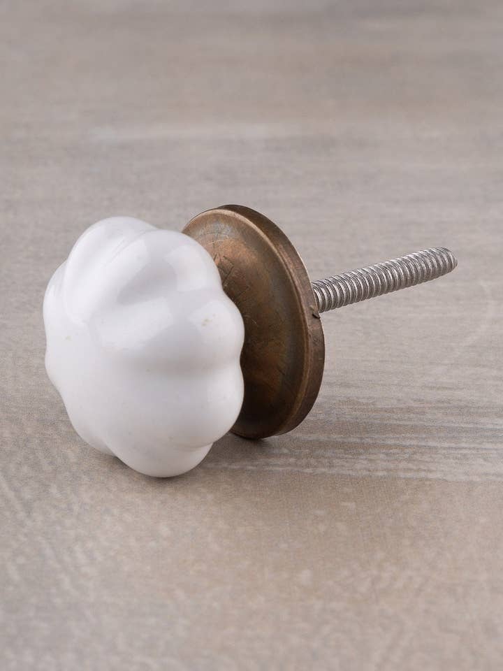 Unique Handmade Flower Shape Design Ceramic White Color Kitchen Cabinet Dresser Drawer Knob for wholesale by KNOBCO