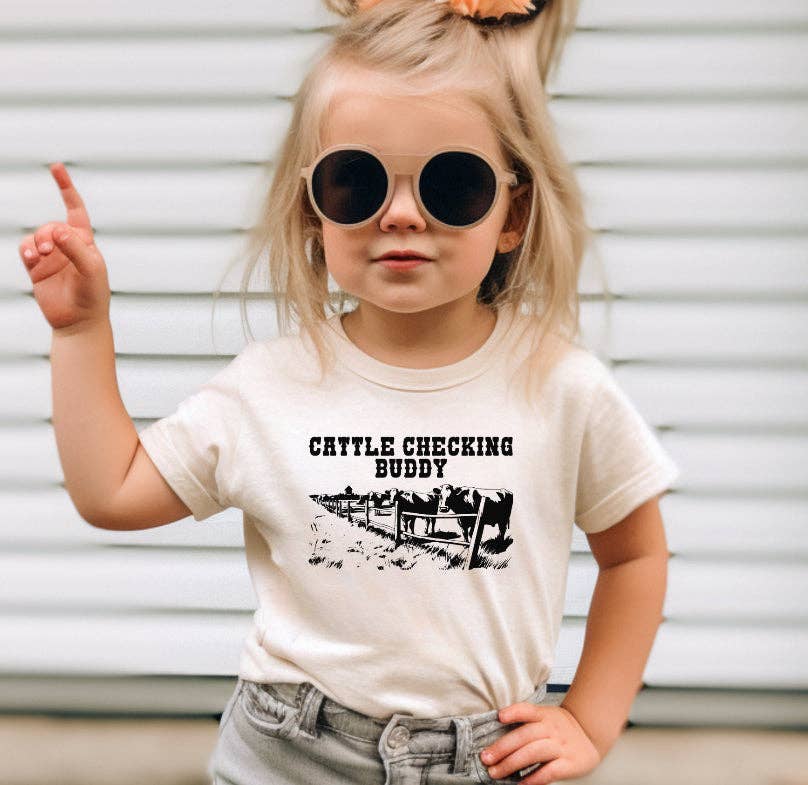 Blonde-Tee's - Wholesale Screen Printed T-Shirt - Kids - Cattle Checking Buddy - Unisex Fit Apparel Youth1
