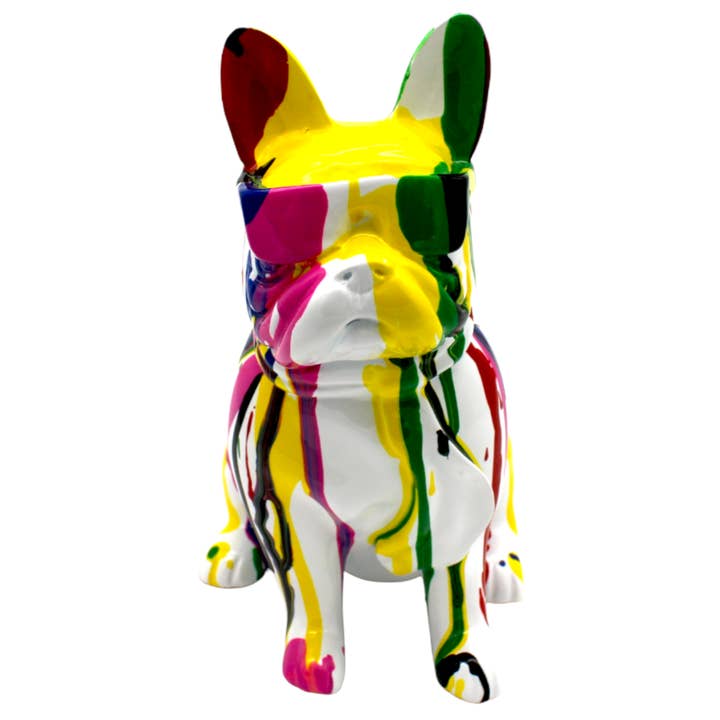Interior Illusions Plus - Wholesale Sculpture - Multi-Color French Bulldog with Glasses Sculpture - 8" tall