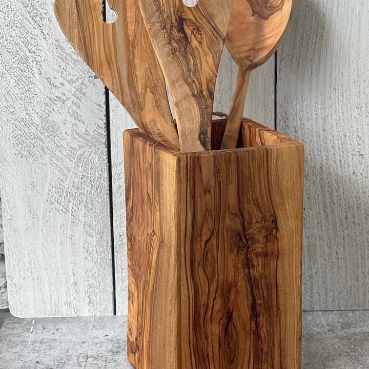 Scents and Feel – wholesale Bestickhållare – Olive Wood rektangulär vas eller redskapshållare