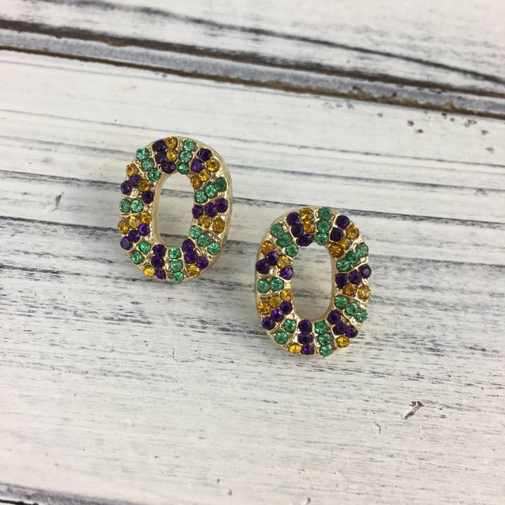 SongLily - Wholesale Stud/Post Earrings - Mardi Gras stone king cake post earrings
