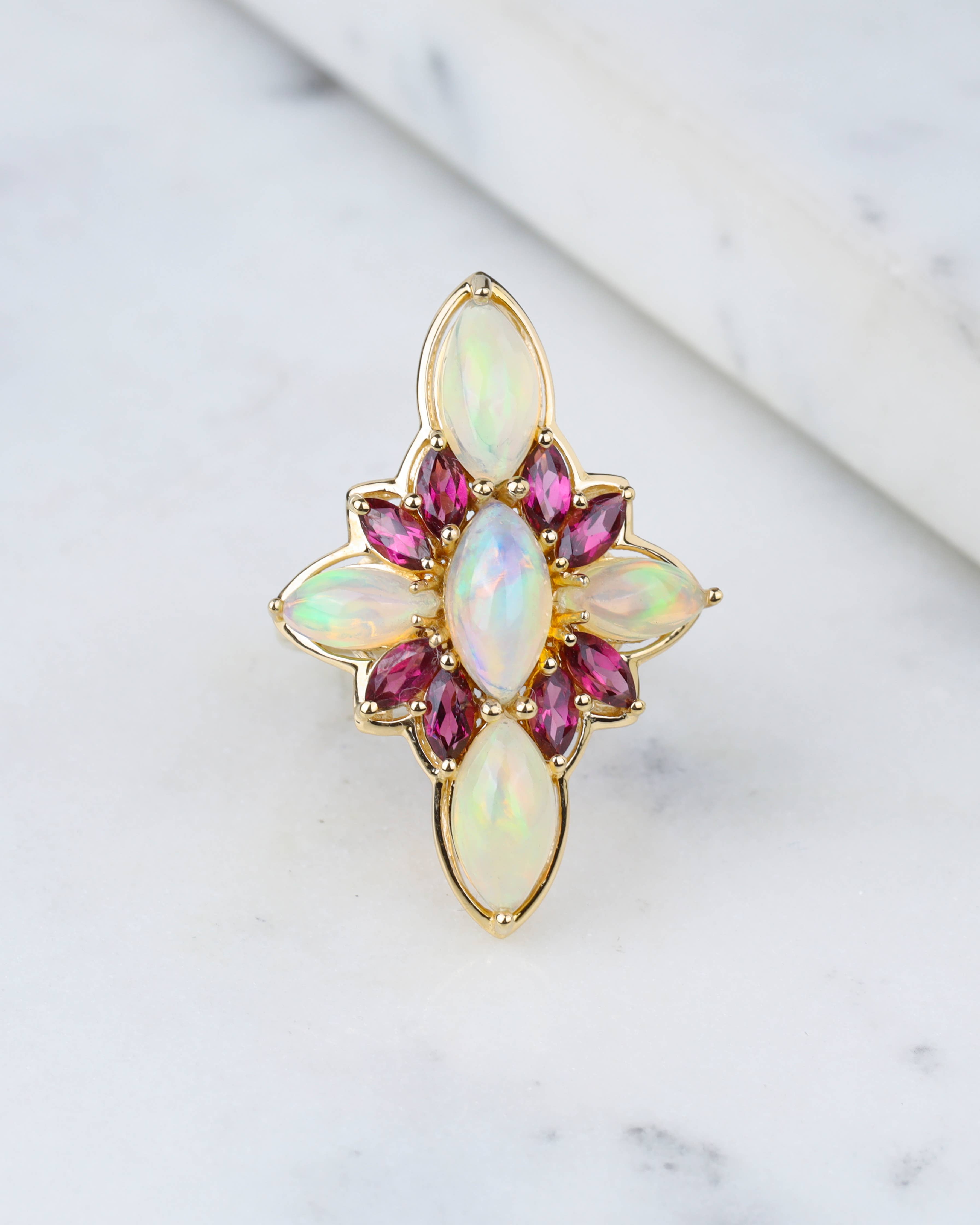 Tiramisu – wholesale Cocktail/statement ring – 18K Gold Vermiel Over Silver Opal Roselight Cascade Ring2